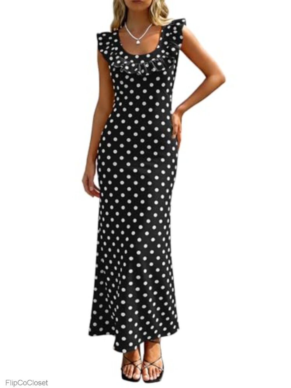 Off Shoulder Bodycon Maxi Dress Polka Dot Backless Sleeveless Summer Vacation